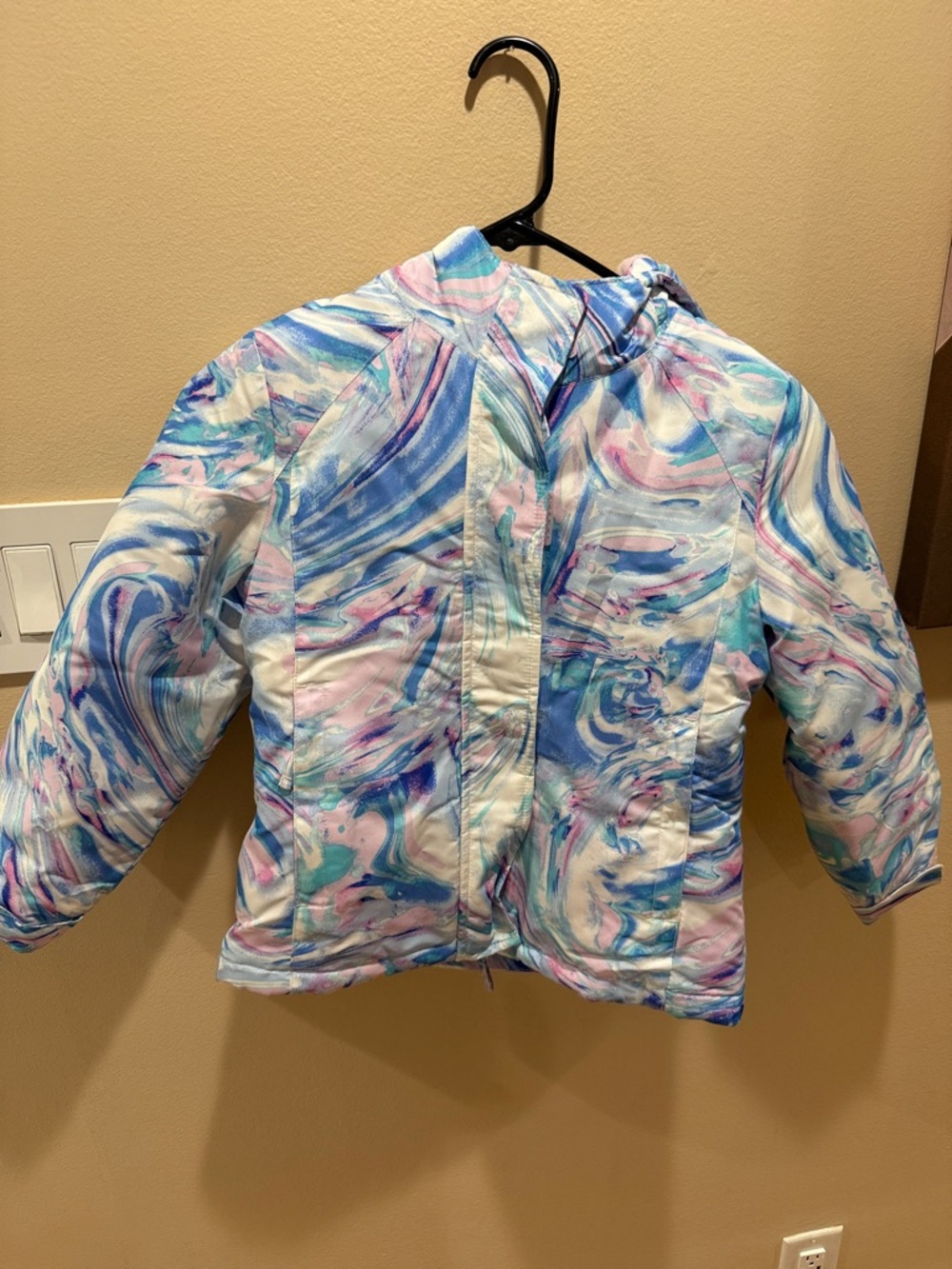 The Children's Place Marble-Print Hooded Puffer Jacket - Blue & Pink